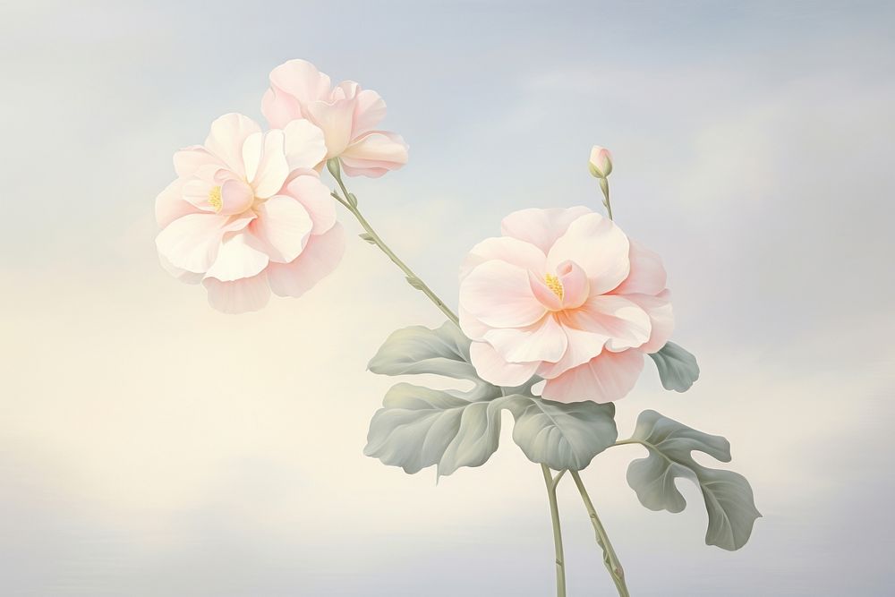 Painting of begonia blossom flower plant.