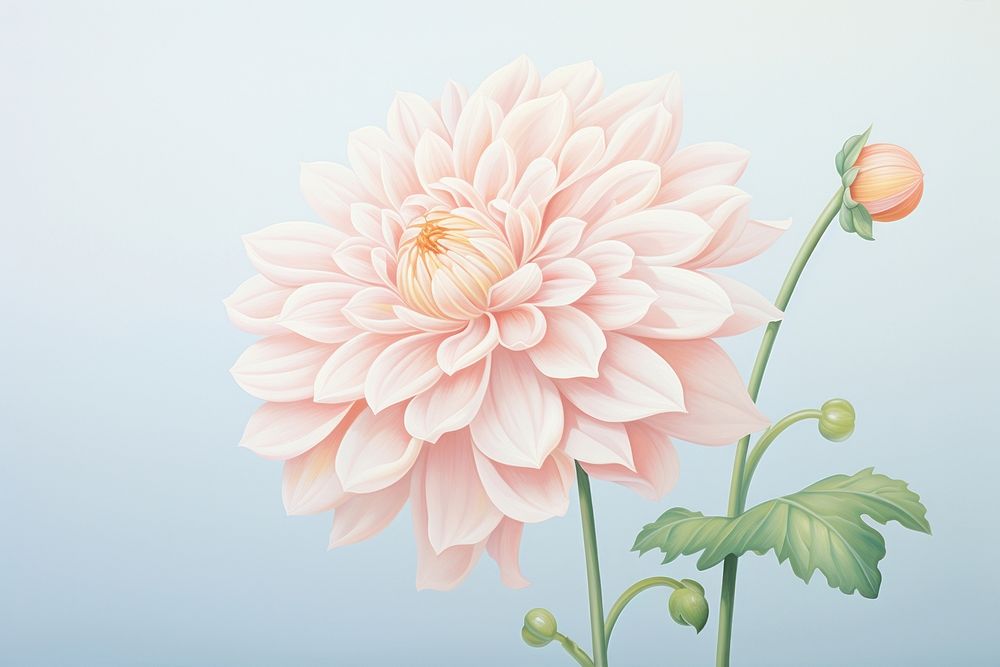 Painting of dahlia flower plant inflorescence.