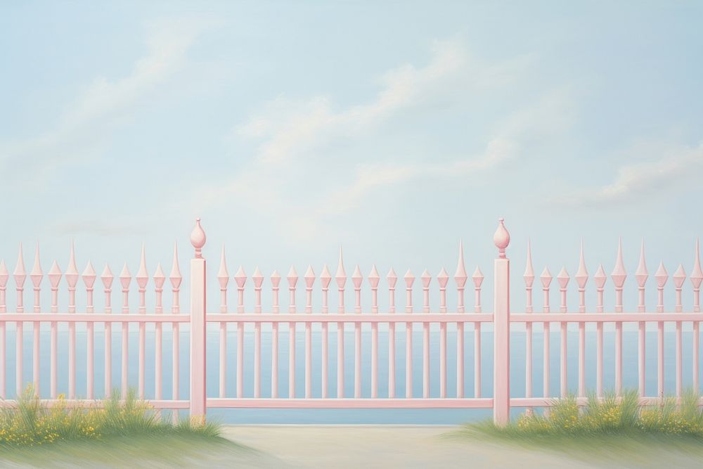 Painting of fence outdoors nature gate.