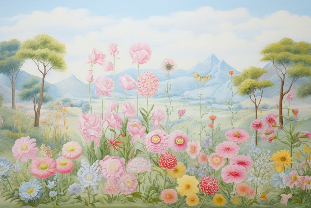 Painting of flower garden outdoors pattern nature.