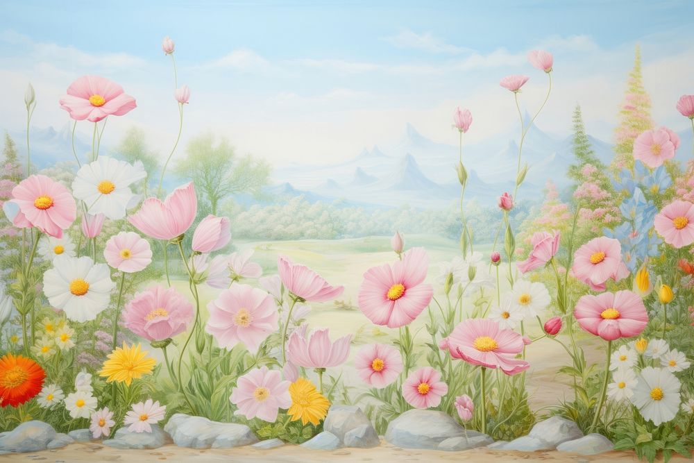 Painting of flower garden outdoors nature plant.