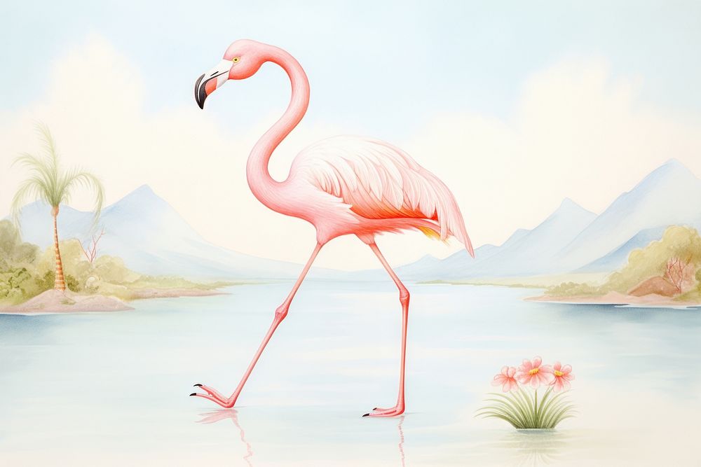 Painting of flamingo animal bird wildlife.