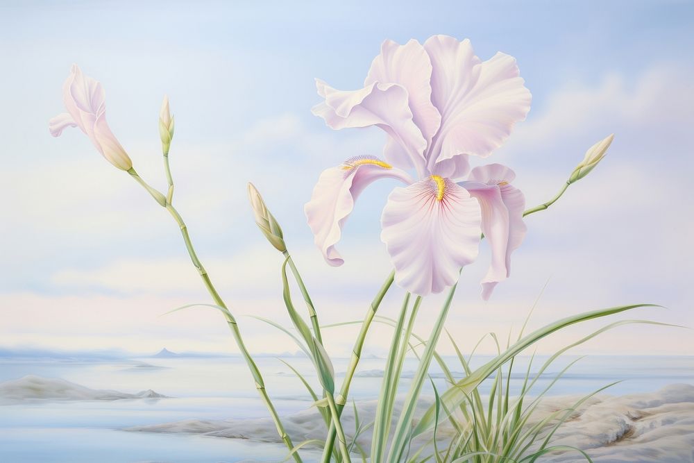 Painting of iris landscape outdoors nature.