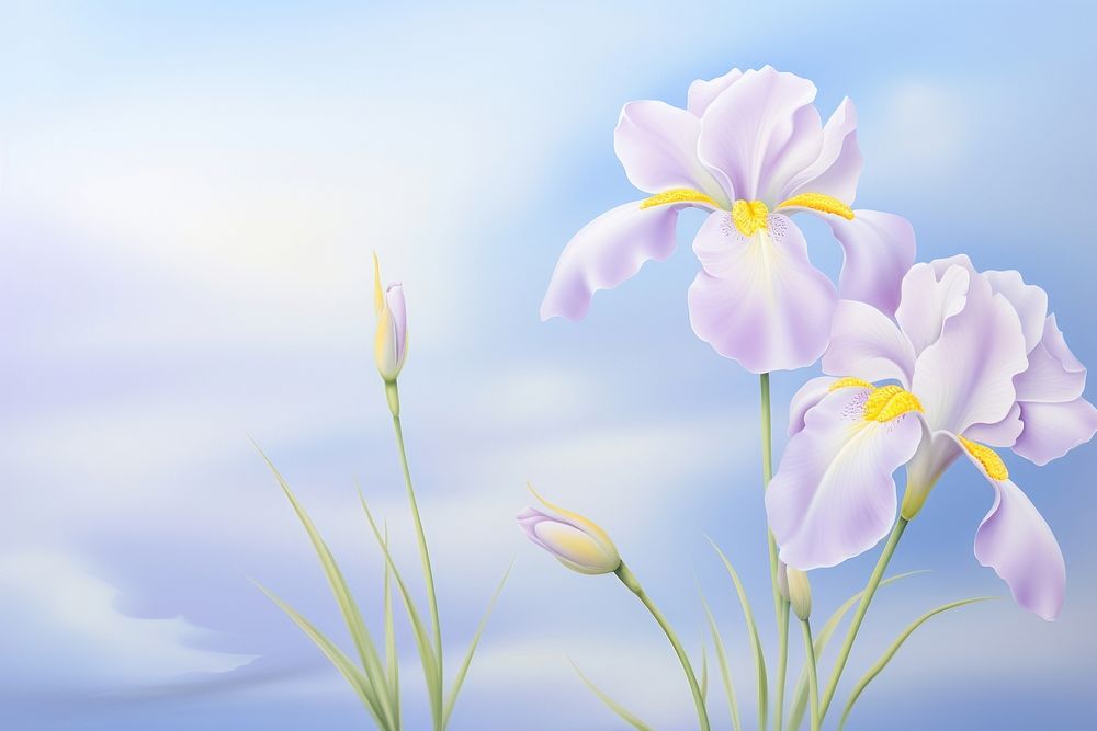 Painting of iris outdoors blossom flower.