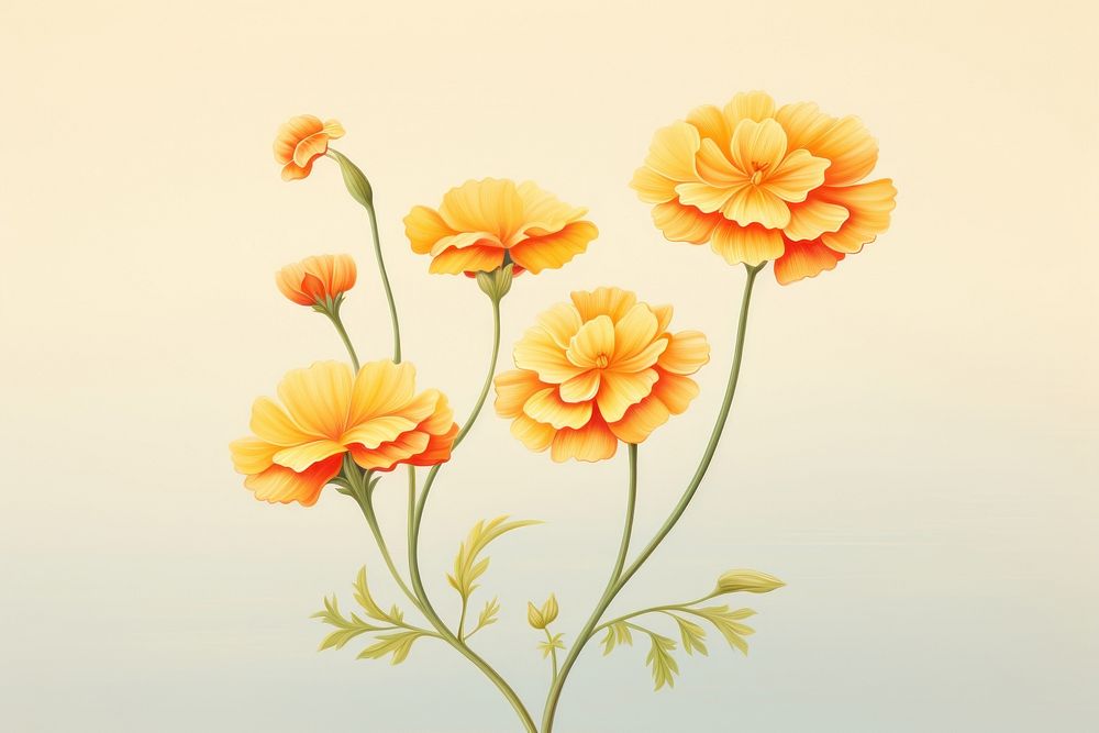 Painting of marigold flower petal plant.
