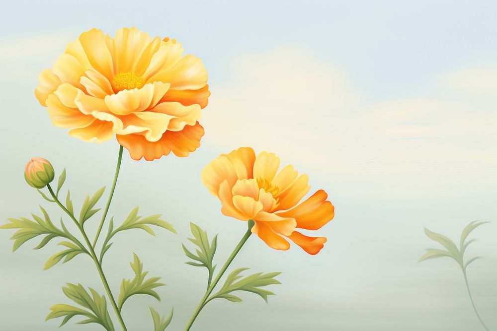 Painting of marigold outdoors pattern flower.