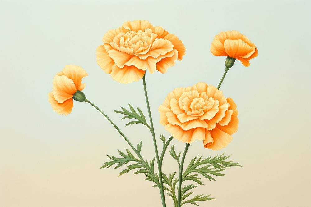 Painting of marigold flower plant petal.