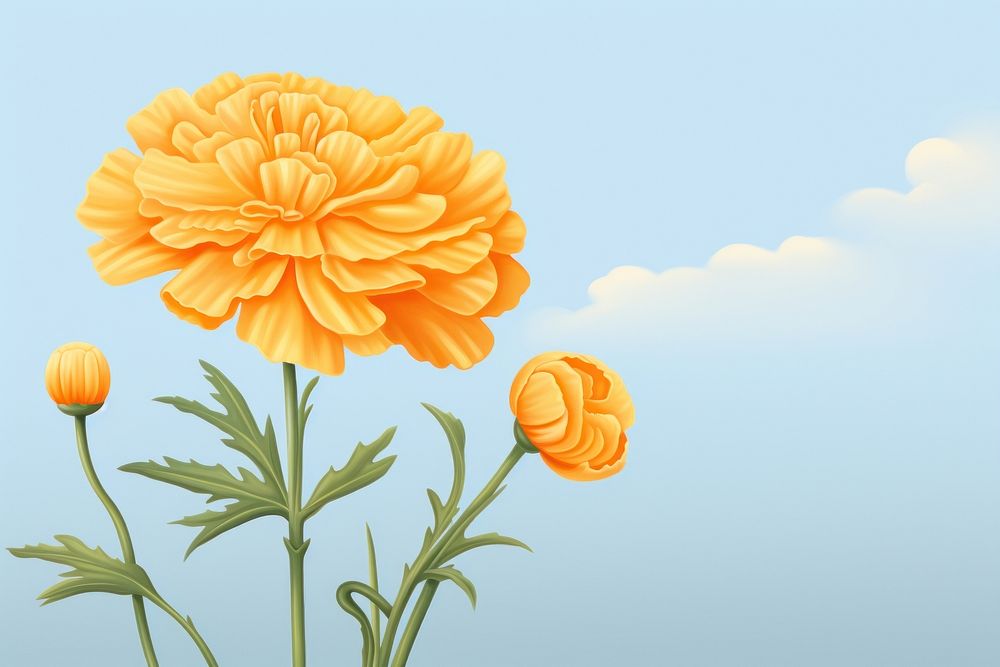 Painting of marigold outdoors flower dahlia.