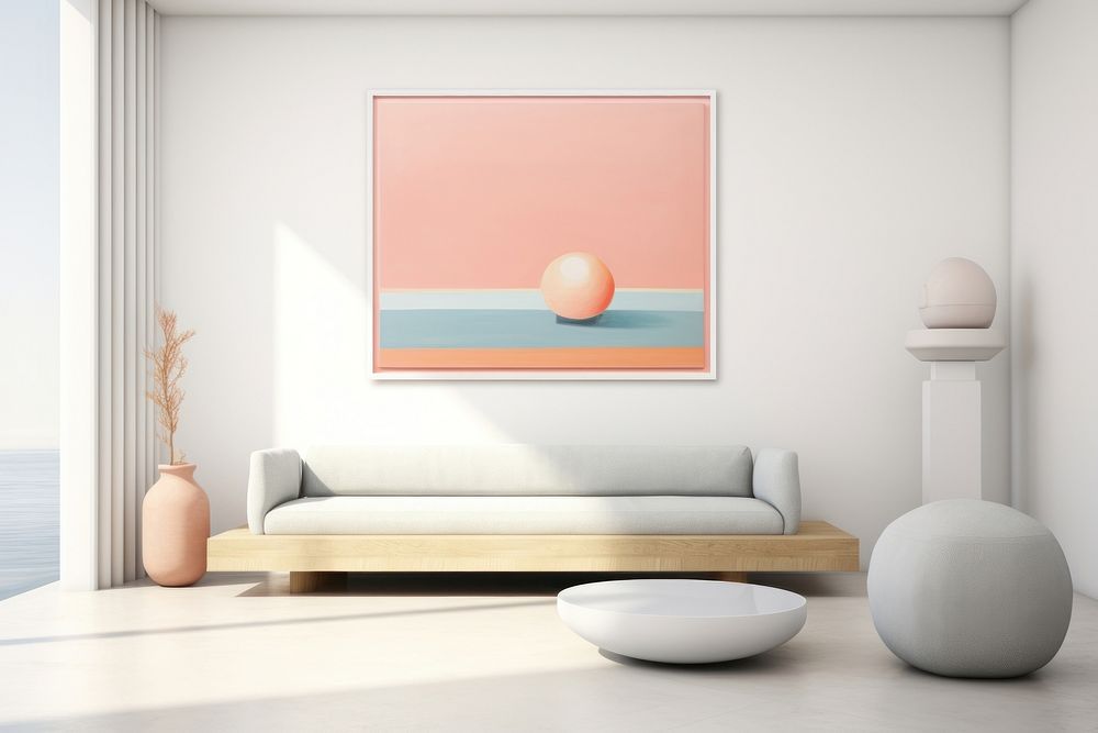 Painting of minimal living room furniture art architecture.
