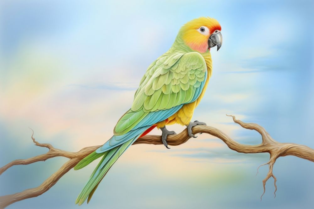 Painting of parrot animal bird lovebird.