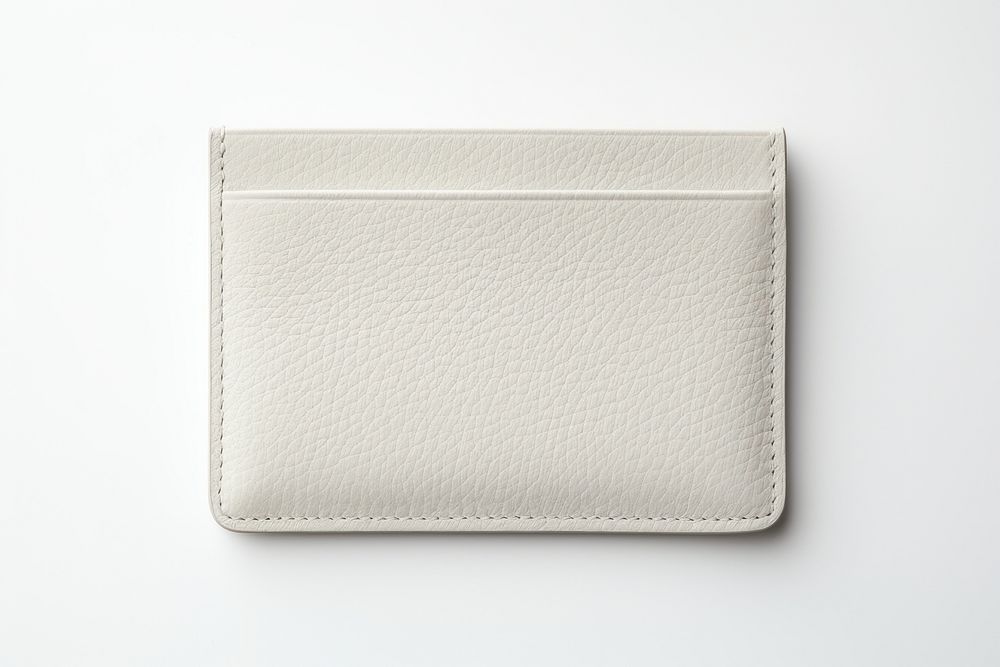 White leather card holder wallet white background accessories.