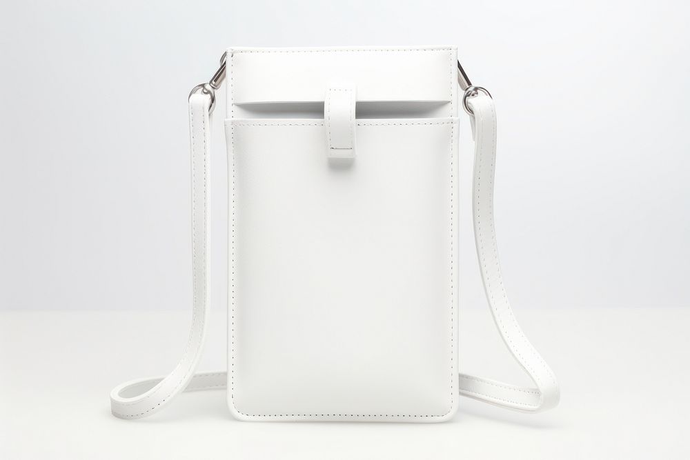 White mini crossbody phone bag handbag purse white background.
