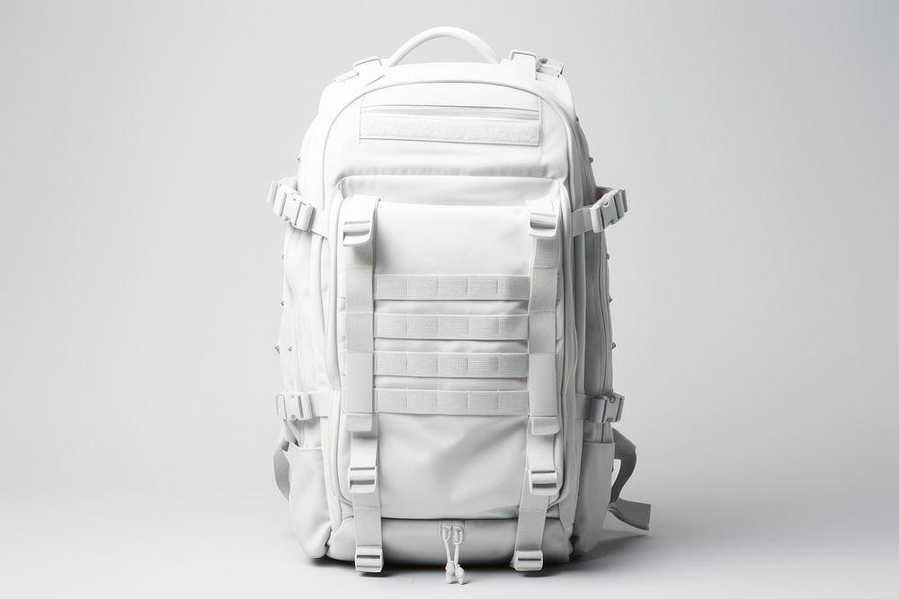 White military tactical backpack bag suitcase luggage.