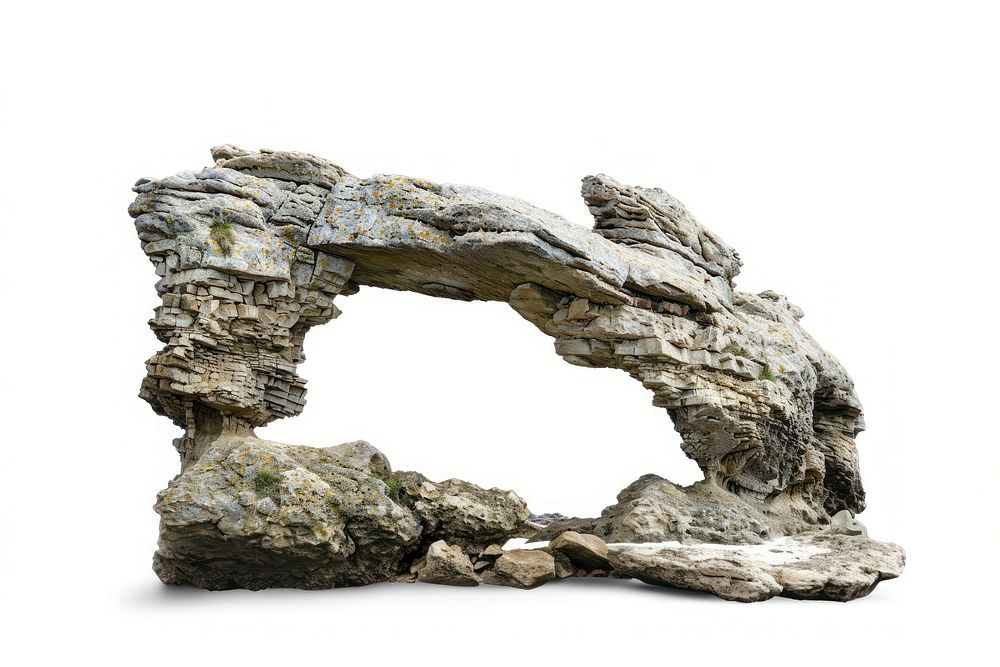 Natural arch rock white background architecture.