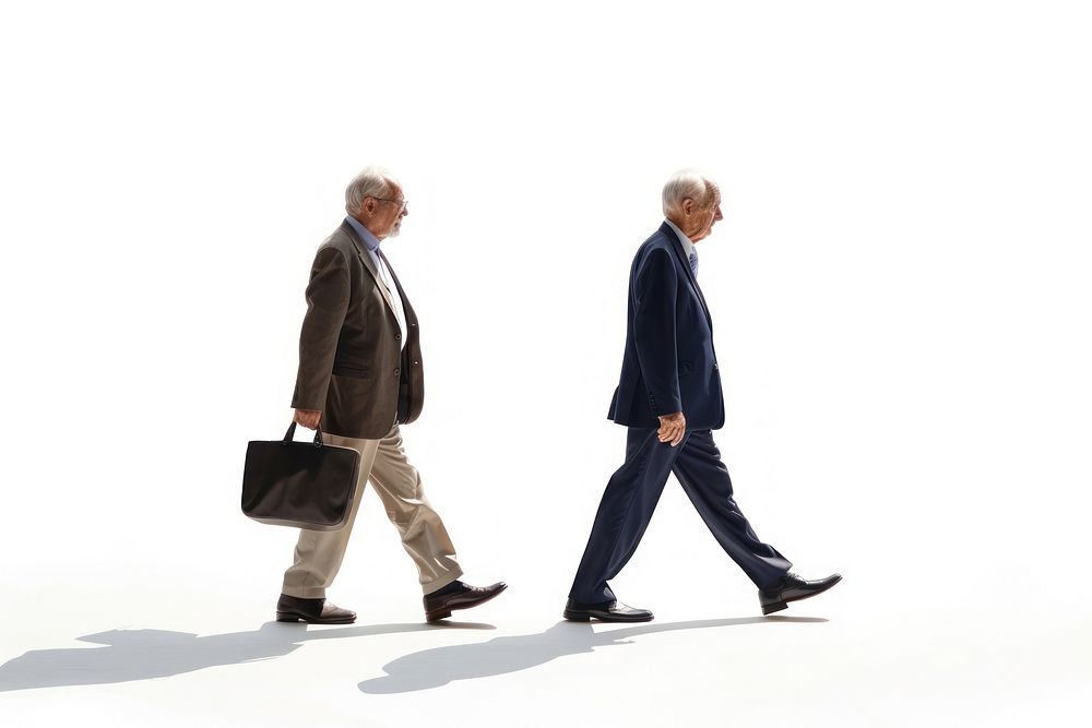 Business man walking with a old man footwear adult bag.