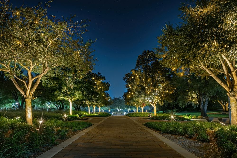 Beautiful park with light at night architecture outdoors garden.