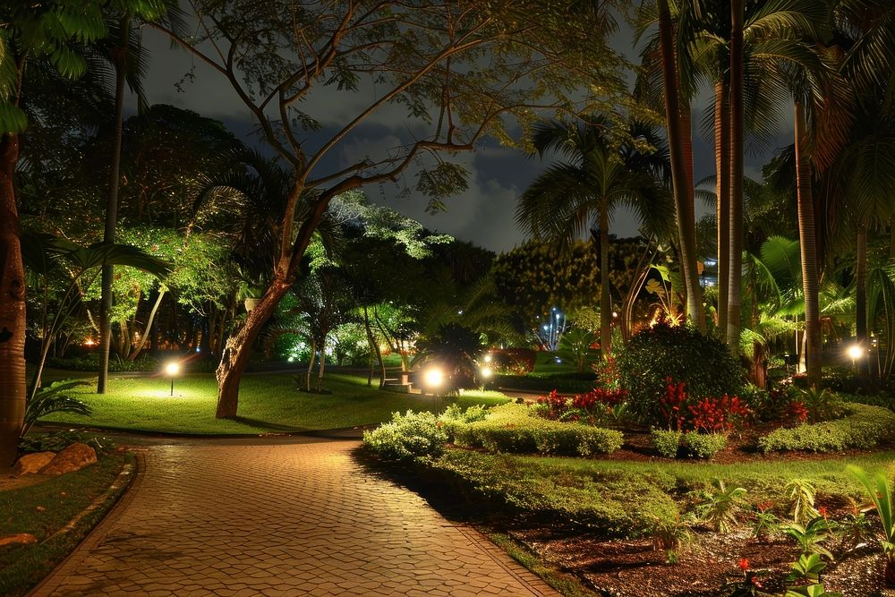 Beautiful park with light at night architecture outdoors garden.