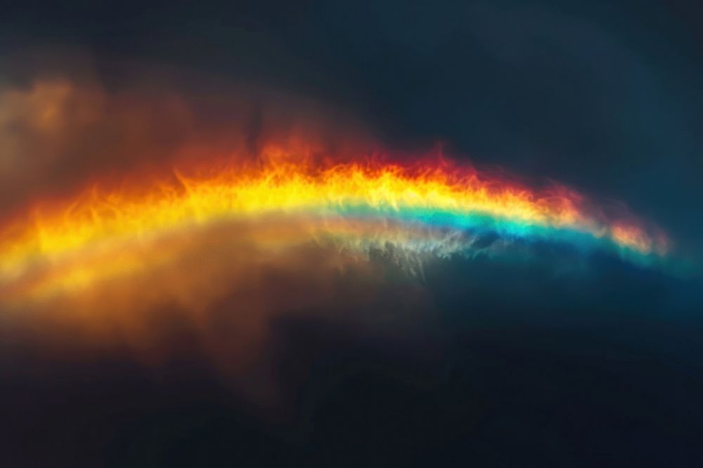 Blurred rainbow curve ray outdoors nature cloud.