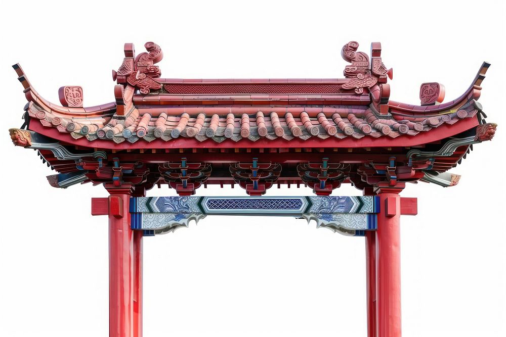 Chinese arch architecture building white background.