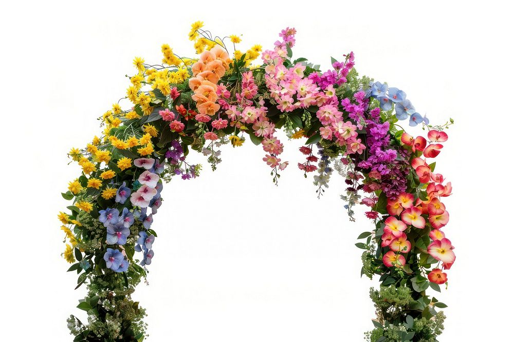 Colorful floral arch flower plant white background.