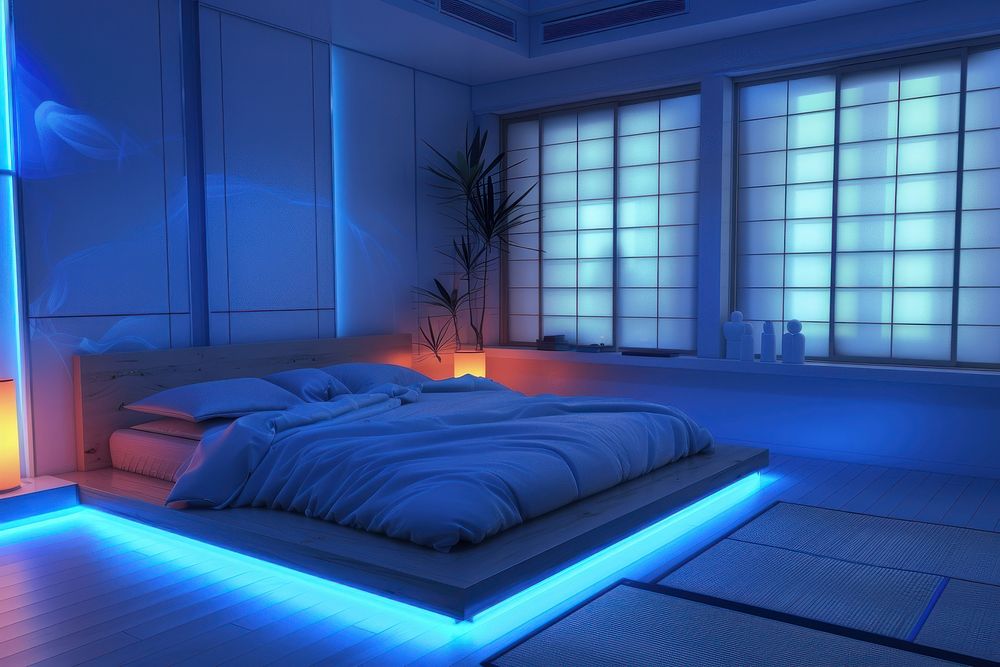 Room bed furniture lighting.
