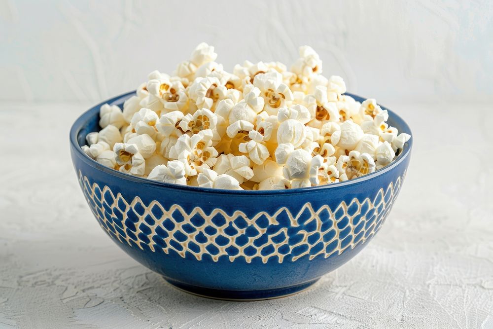 Popcorn in a blue bowl snack food freshness.