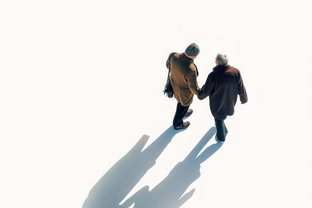 Senior couple walking silhouette footwear adult.