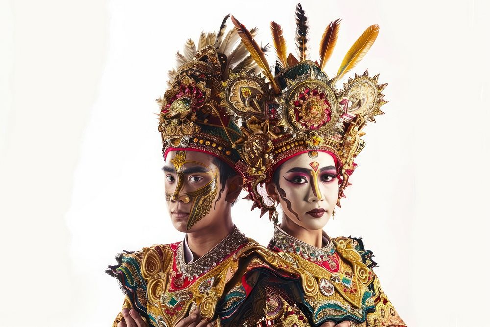 Indonesia woman and man in a traditional costume carnival dancing adult.