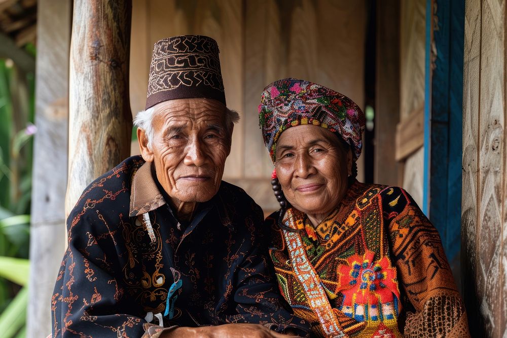 Indonesia woman and man in a traditional costumes adult tribe togetherness.