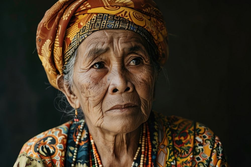 Indonesia woman in a traditional clothes adult headwear portrait.