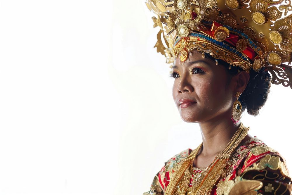 Indonesia woman in a traditional costume portrait jewelry fashion.