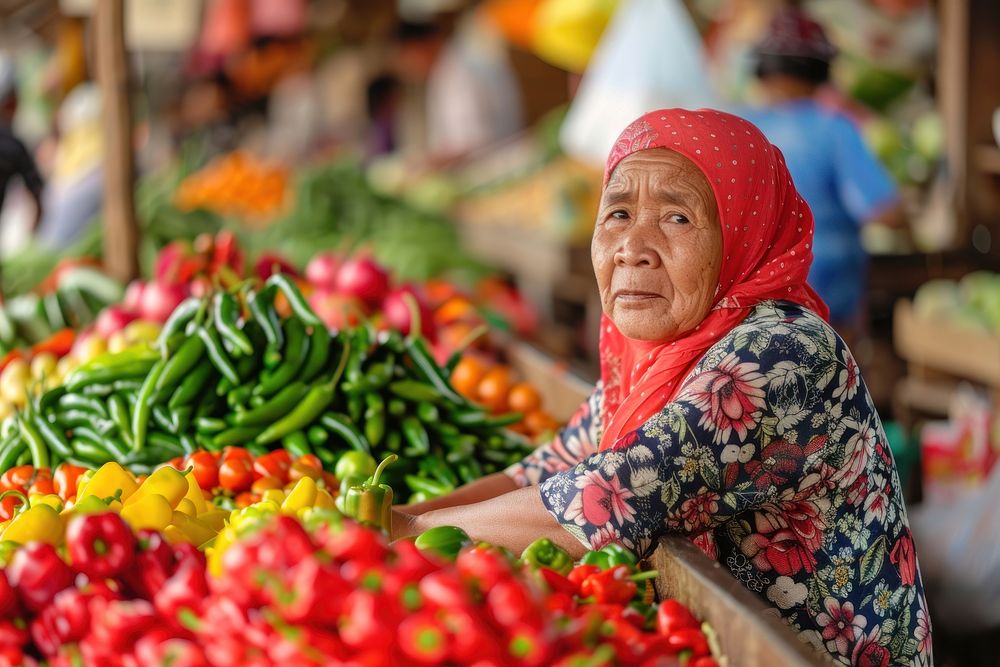 Indonesia woman shopping in a market adult agriculture greengrocer.