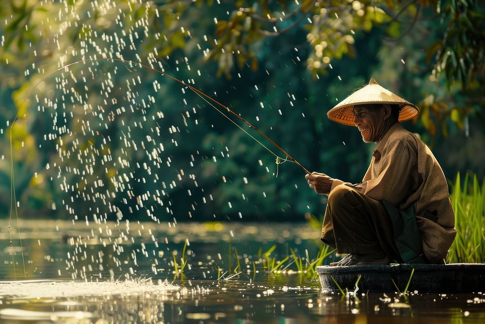 Indonesian man fishing outdoors nature adult.