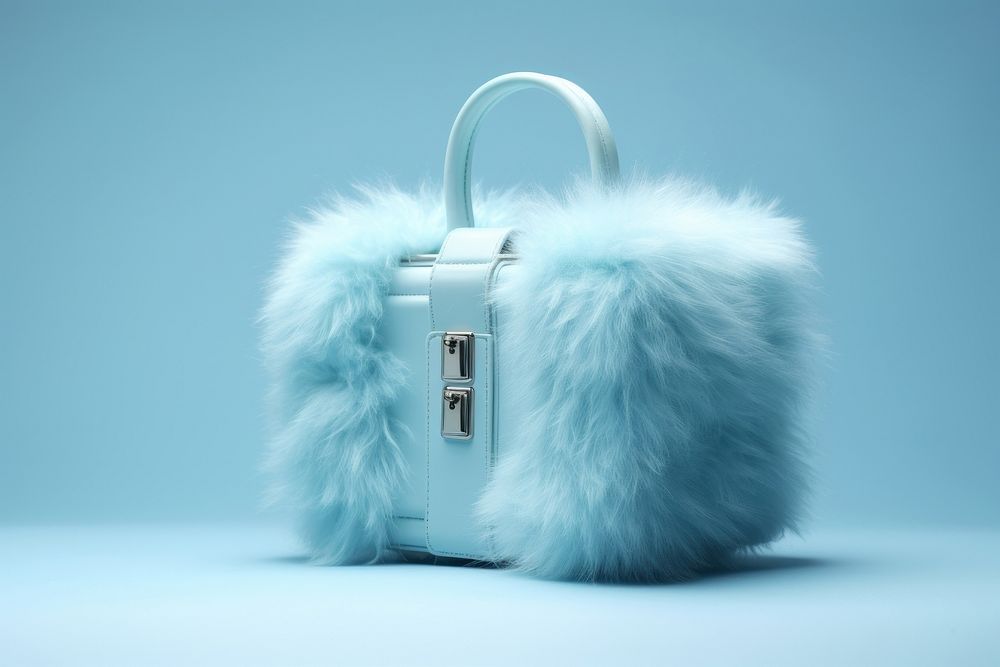 Cyan mini fluffy trunk bag handbag purse white.