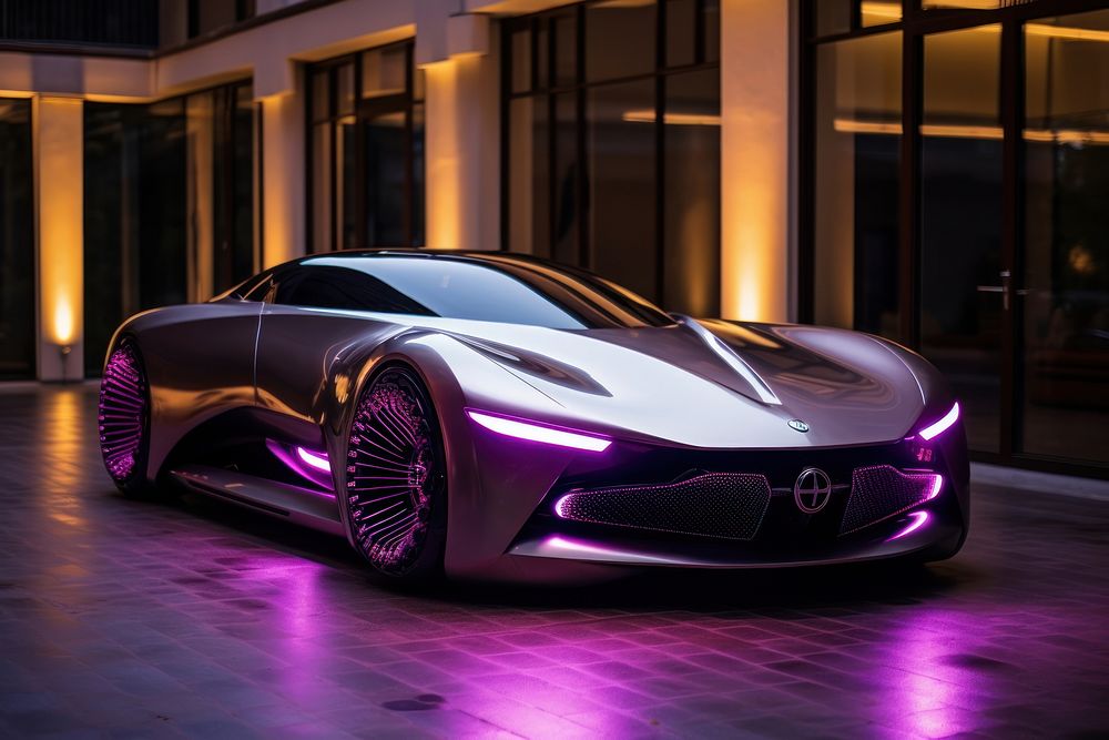 Futuristic car purple headlight vehicle.