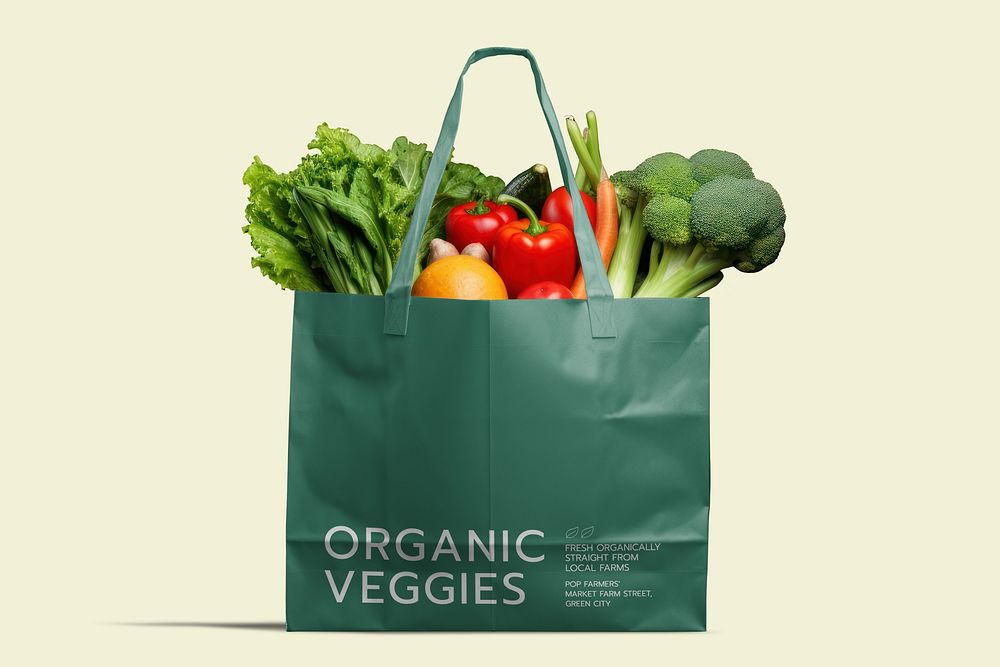 Grocery shopping tote bag mockup psd