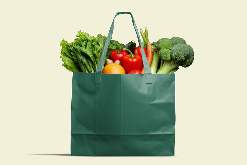 Green grocery shopping tote bag