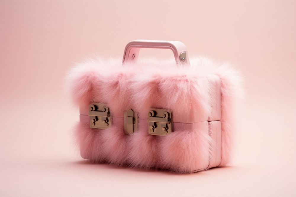 Pink mini fluffy trunk bag handbag purse accessories.