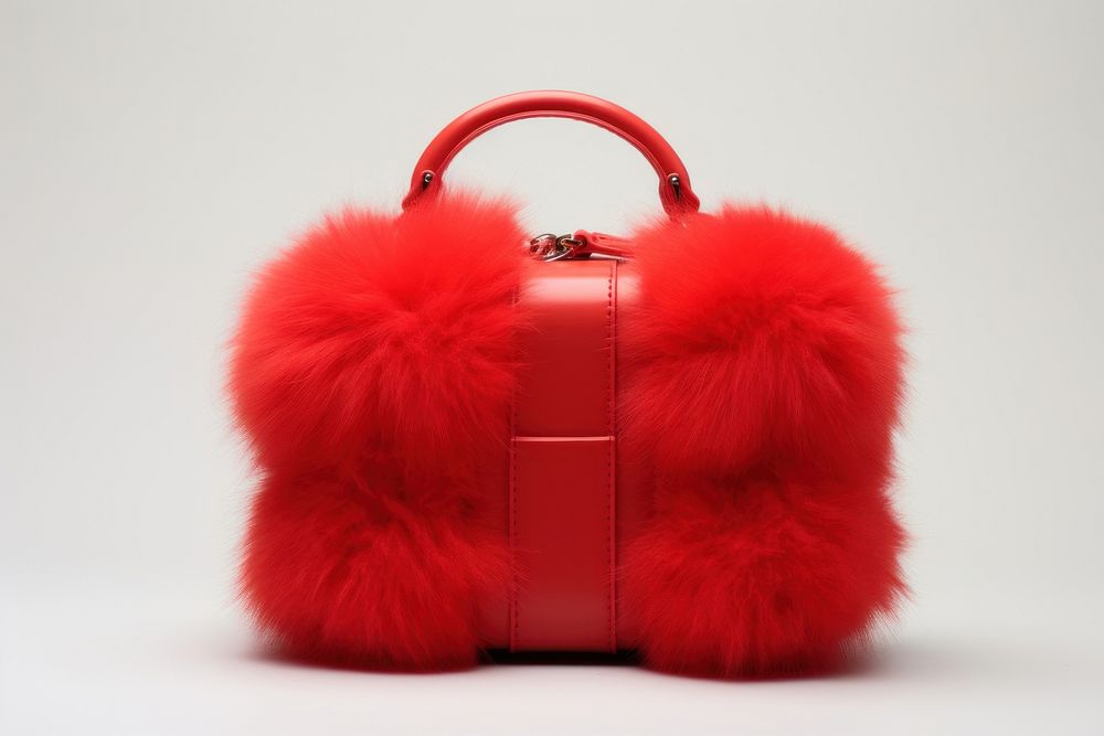 Red mini fluffy trunk bag handbag purse fur.