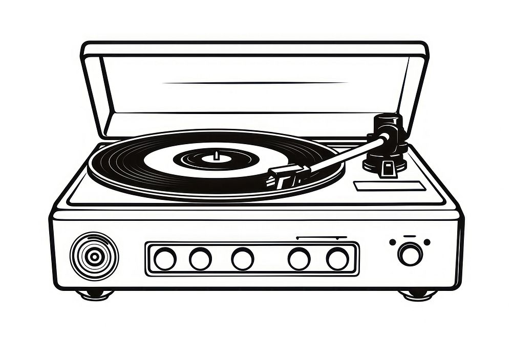 Record player electronics line white background.