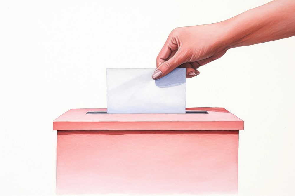 Hand holding ballot paper text letterbox mailbox.