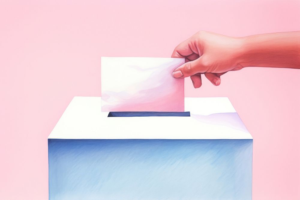 Hand holding ballot paper text art technology.