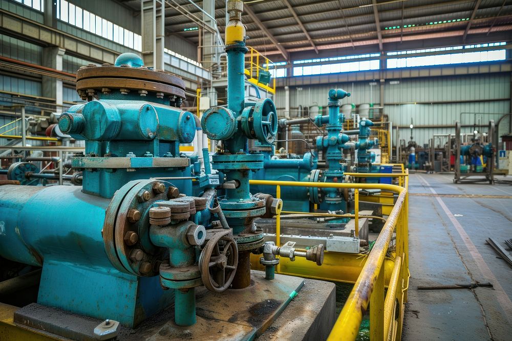 Steel pipelines valves and pumps factory manufacturing architecture.