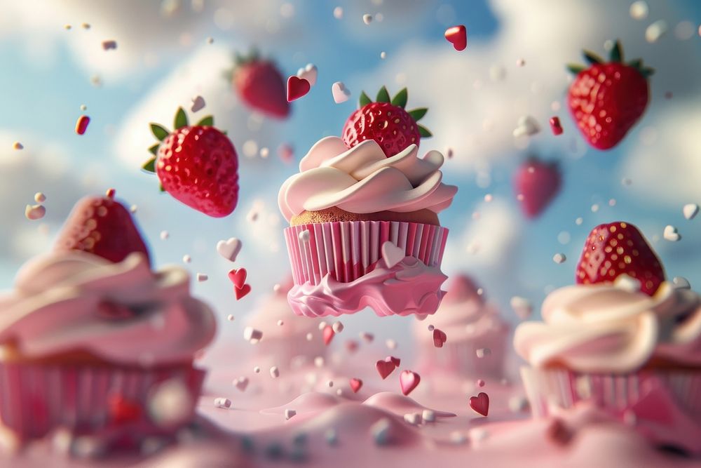 Cake background strawberry cupcake dessert.