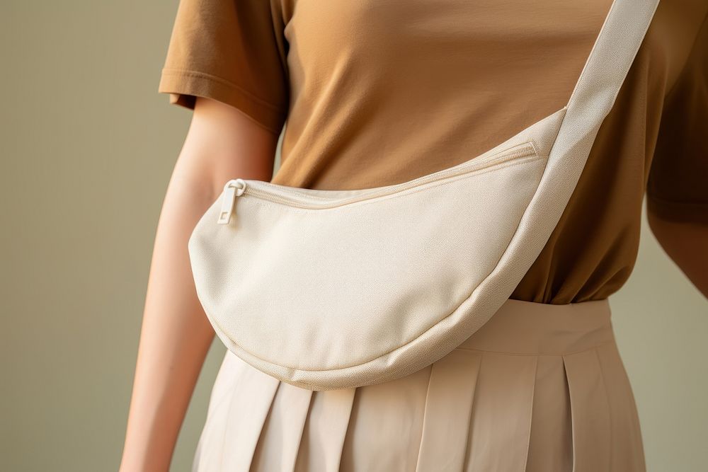 Woman carry nylon half moon crossbody bag handbag adult accessories.
