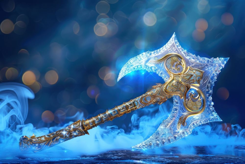 Super clear white axe golden Thai pattern blue weaponry winter.