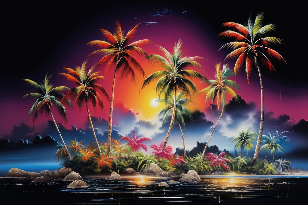 Coconut trees outdoors painting nature.