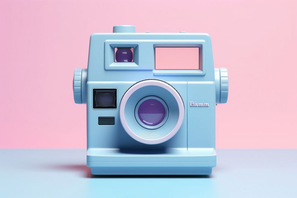 Blue polaroid camera photographing electronics technology.