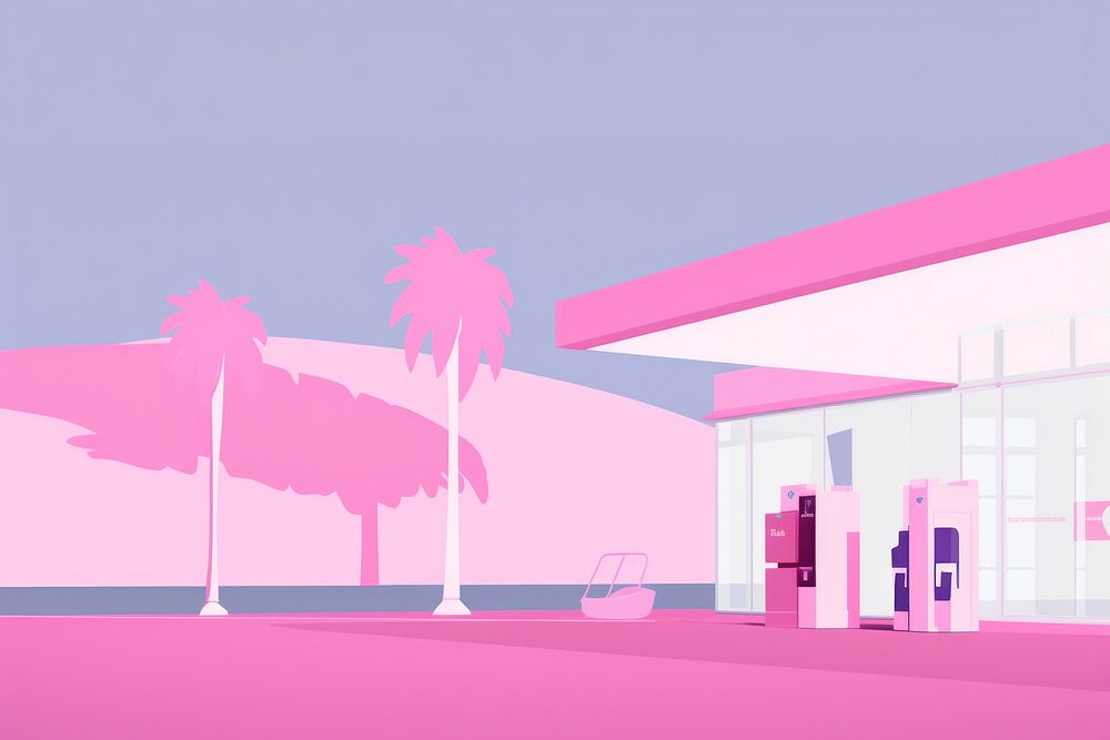 Gas station architecture building magenta.