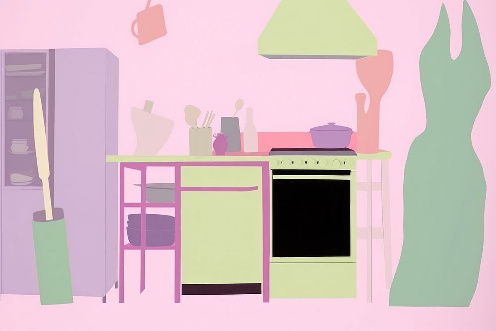 Kitchen furniture appliance cartoon.